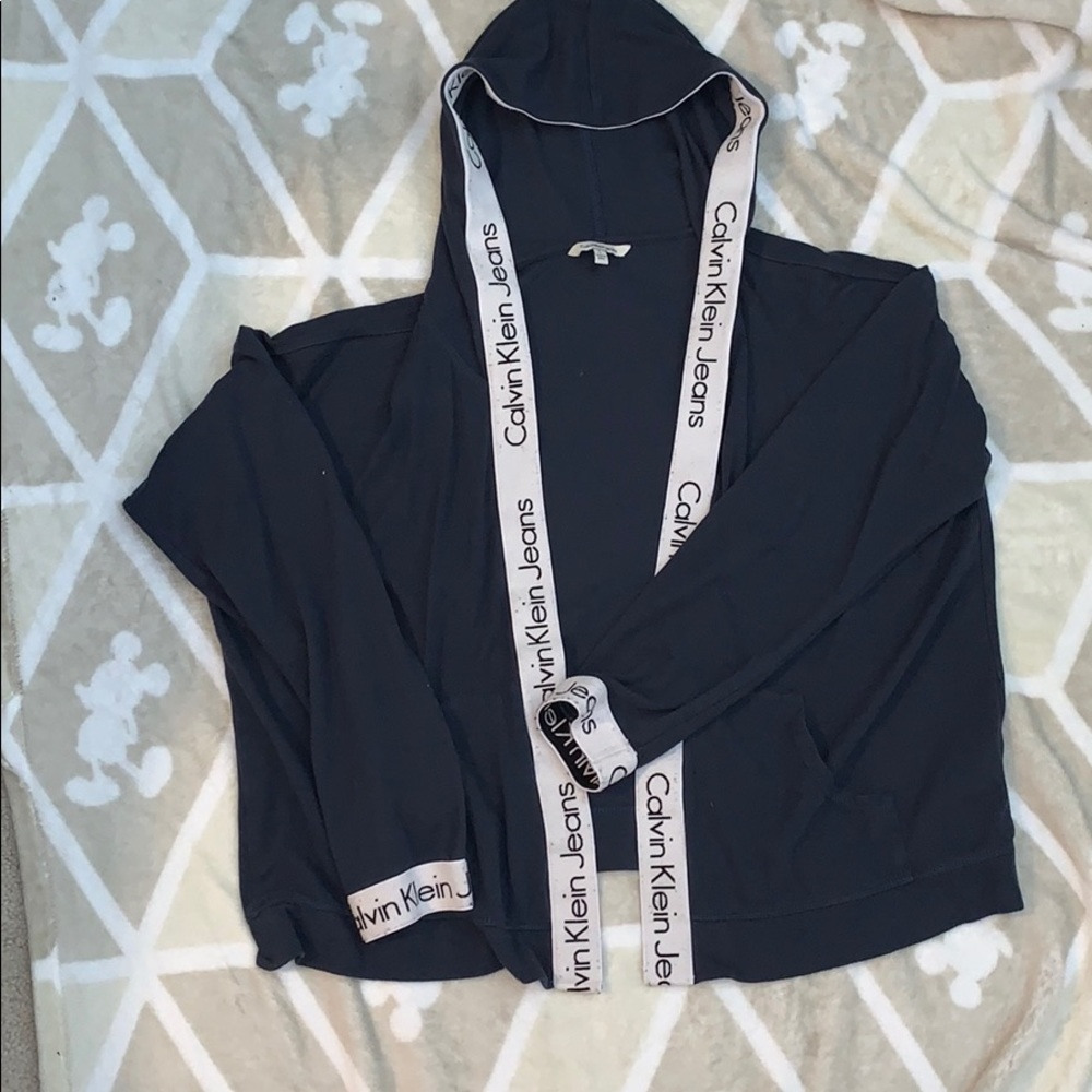 Gently worn jersey knit open hoodie